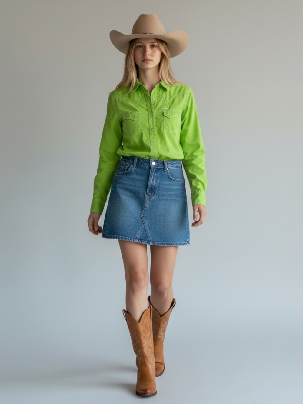 Cruel Girl Lime Green Western Button-Down Shirt